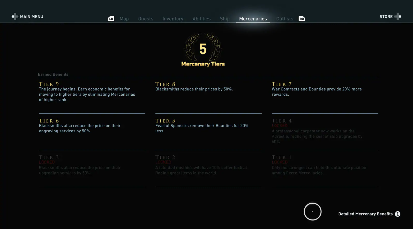 assassins creed odyssey systeme page detaillee avantages mercenaires