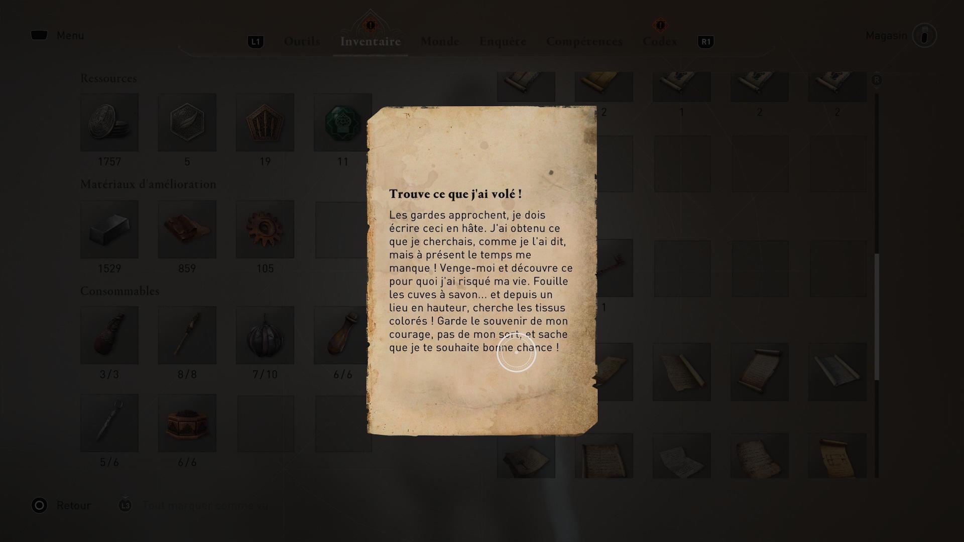 assassins-creed-mirage-enigme-trouve-vole-indice
