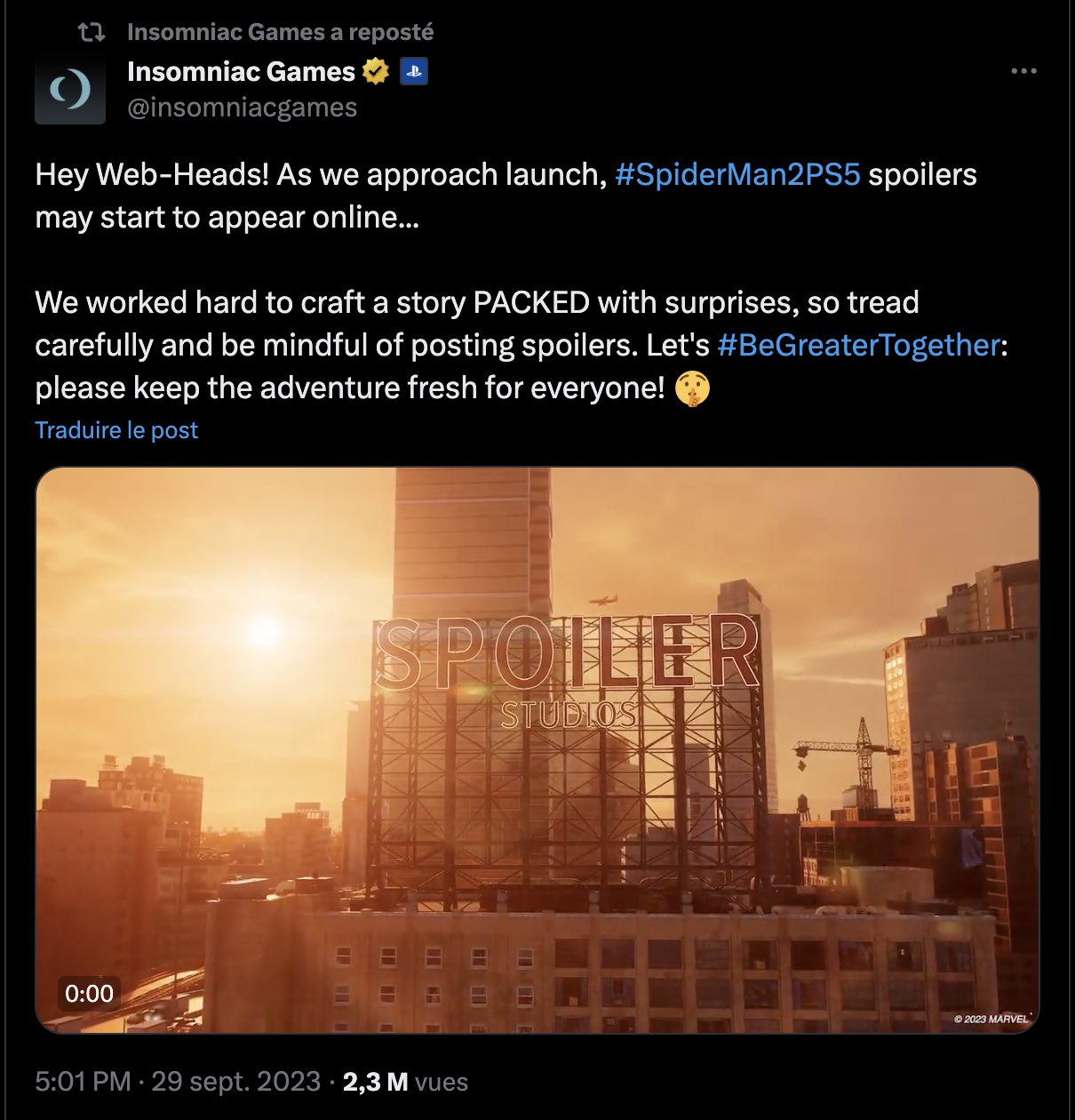 spider-man-2-tweet-insomniac-games-spoilers