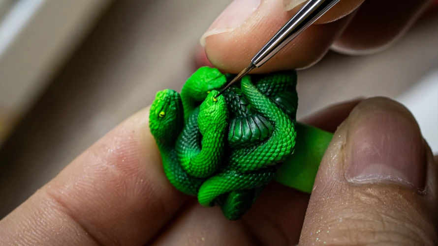 Triple-Headed Snake Keycap Being Painted