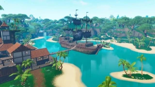 Fortnite : Défi Décryptage, puce 70 : Traverser en chute libre les anneaux au-dessus de Lazy Lagoon avec la traînée de condensation Bariolé 