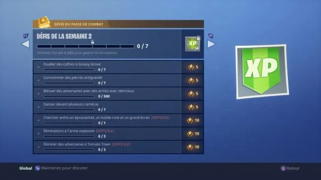 Fortnite : Défi semaine 2 : Chercher entre un épouvantail, un bolide rose et un grand écran