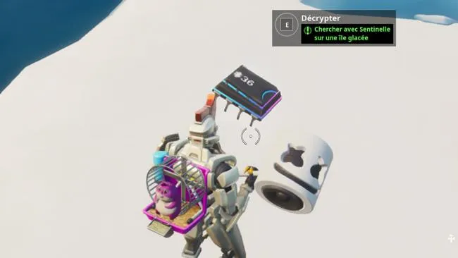 Fortnite : Défi Décryptage, puce 36 : Chercher avec Sentinelle sur une île glacée